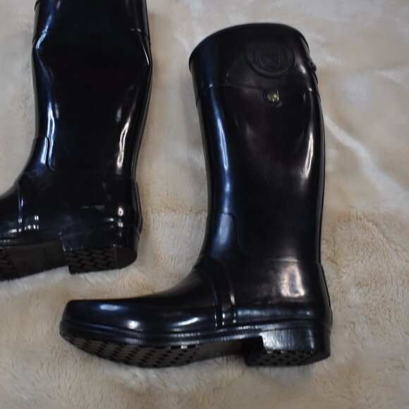 Hunter Sandhurst Carlyle Black Gloss Rain Boots Women's Size 9 Tall Waterproof - Picture 4 of 12